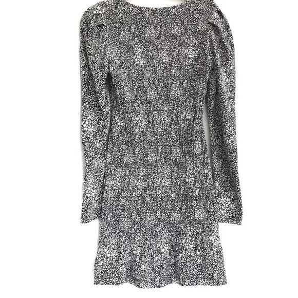 Parker Small Black White Abstract Smocking Cotton Blend Long Sleeve Mini Dress - Picture 5 of 10
